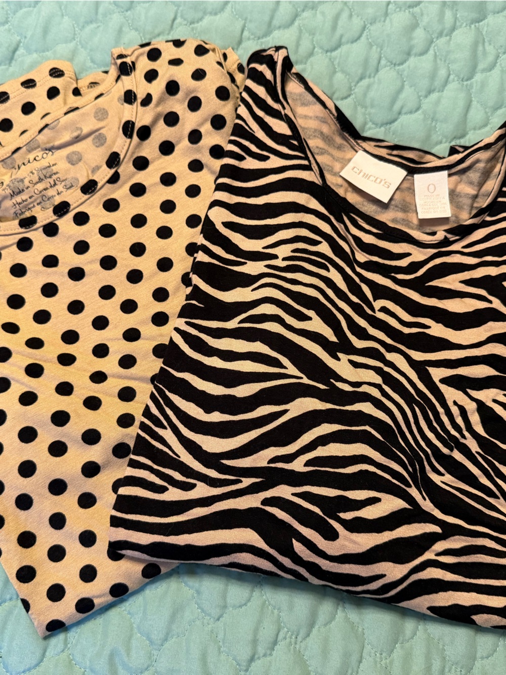 Chico's Black & Cream Polka Dot and Zebra Print Tees